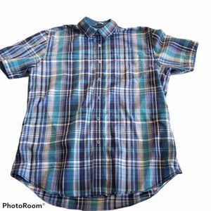 (XL) Bugatchi Shaped Fit Men's Short Sleeve Plaid Shirt Business Casual